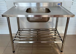 Bancada com Cuba / Pia de Inox 304 120x70x90cm Cuba: 50x40x25 - Imeca [Usado]