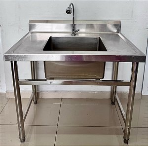 Pia de Inox / Bancada de 100x70 cm com Tanque Central de 60x50x35 FrigoPro [Seminovo]