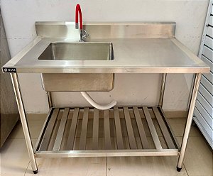 Pia / Bancada com Cuba Lado Esquerda  C/ Prateleira Inferior Gradeada 120x70x90 - Elvi [Usada]