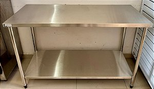 Bancada / Mesa de Inox com Prateleira Inferior Lisa 150x60x90 - Elvi [Usada]