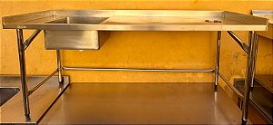 Pia / Banca de Inox com Cuba Lado Esquerdo e Furo para Detritos 2.10x60x96 - Fritomaq [Usada] * Desmontável
