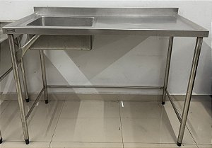 Bancada / Pia com cuba lado esquerdo Inox 1.40m x 65cm x 1.05m - Fritomaq [Usada]