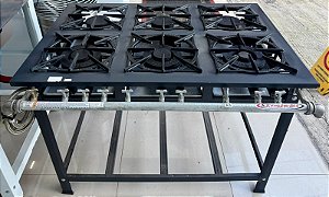Fogão 6 Bocas Baixa Pressão Industrial 30x30 Sendo 3QD + 3QS -  Itajobi [Usado]