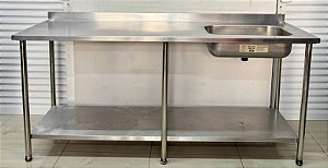 Bancada com Cuba Direita / Pia de Inox 304 - 1.90m x 60 x 90cm [Seminova] *Reforço 6 pés