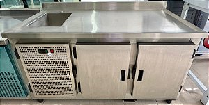 Balcão Refrigerado de Inox Dentro e Fora com cuba lado Esquerdo 1.5m x 70cm x 90cm [Seminovo]