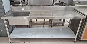 Pia em Aço Inox Cuba Esquerda com Prateleira Inferior Lisa [Seminovíssima]