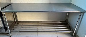 Bancada de Inox com Prateleira Inferior Gradeada 2m x 70cm x 90cm [Usada] *Reforçada