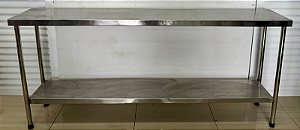 Mesa / Aparador de Inox 190x35x85cm C/ Prateleira Inferior Lisa [Usada]