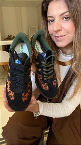 Tenis Samba Onça Preto/Verde
