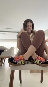 Tenis Dani Lavie Onca Marrom Com Rosa E Verde