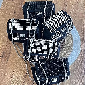 Bolsa Feminina Transversal Strass Alça Corrente