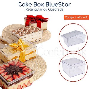 01 / 05 / 10un Caixa acrilica para sobremesa retangular ou quadrada - Cake Box BlueStar