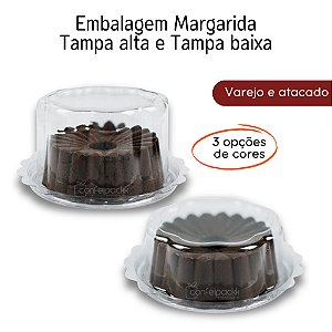 Embalagem para mini bolos forma margarida tampa alta e tampa baixa Flip Festas