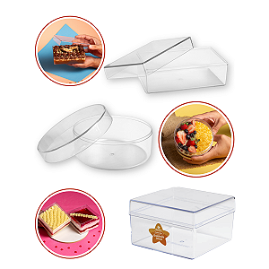 1 / 5 / 10un Cake Box 500ml Quadrada Retangular e Redonda Tampa Alta Doce Pavê Natal Blue Star