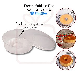 1 / 5 / 10un Forma para Pudim Flor com Tampa 1,1L multiuso Forneável Formatina BlueStar
