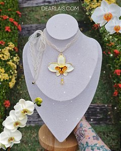 Colar Orquídea Branca e Amarela 💛​