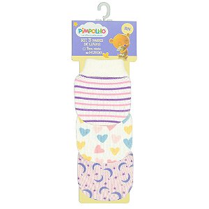 kit luva bebe tricô menina com 3 unidades estampada sortido