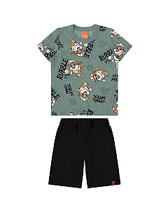 Conjunto Camiseta Manga Curta+Bermuda Patrulha Canina Verde
