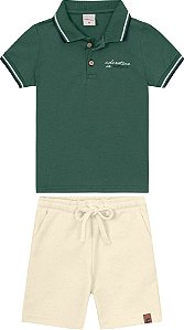 Conjunto Camisa Polo Manga Curta+Bermuda Moletinho Algodão