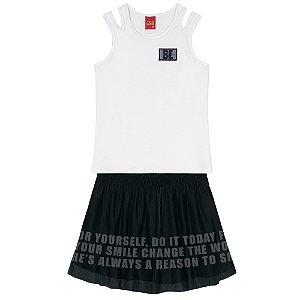 Conjunto Camiseta Manga Curta Regata e Saia Infantil Menina