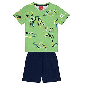 Conjunto Camiseta Manga Curta e Bermuda Infantil Selva