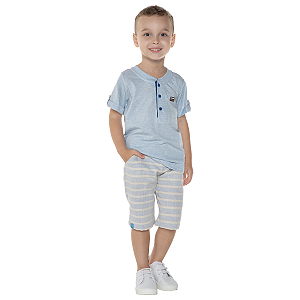 Conjunto Camiseta Gola Esporte e Bermuda Linho Estiloso azul