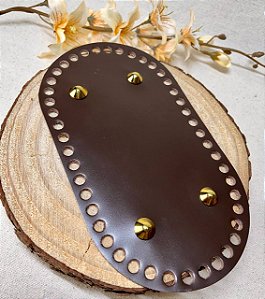 Base Couro Oval 13x23cm c/bailarina Marrom & Dourado