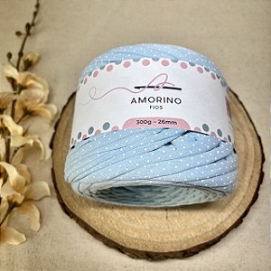 Malha Premium Amorino 300gr - Poá Azul Claro 26mm