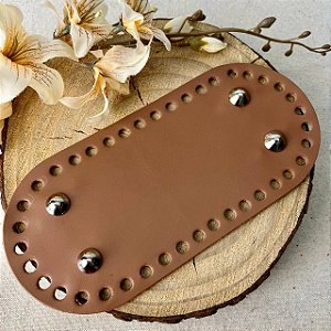 Base Couro Oval 10x22cm -  Caramelo Escuro com Bailarina Níquel