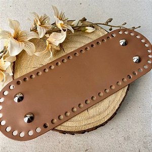 Base Couro Oval 10x30cm - Caramelo Escuro com Bailarina Níquel