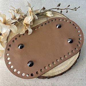 Base Couro Oval 13x23cm -  Caramelo Escuro com Bailarina Ônix