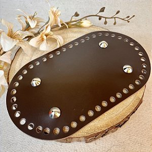 Base Couro Oval 13x23cm -  Marrom com Bailarina Níquel