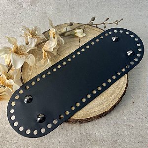 Base Couro Oval 10x30cm c/bailarina - Preto & Ônix