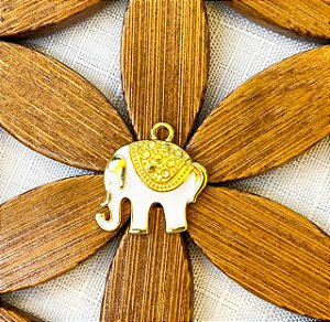 Pingente Elefante Dourado/Branco