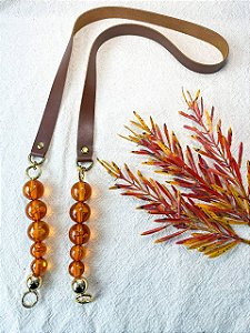 Alça Ombro Couro+Queen Bee 2x106cm - Marrom, Mixing Guaraná & Dourado