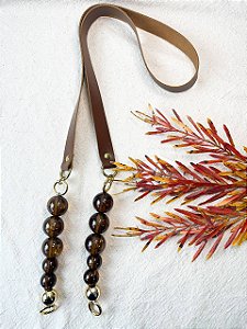 Alça Ombro Couro+Queen Bee 2x106cm - Marrom, Bronze  & Dourado