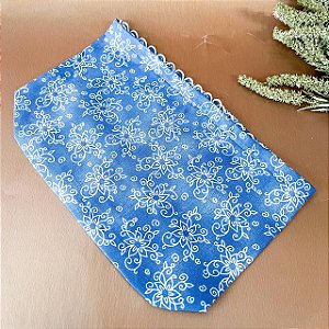 Forro Bolsa - Oval PP (6X20cm Fundo) - Flor Azul e Branco