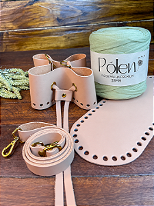 Kit Bolsa Charlotte c/Video Aula-Pólen 28mm Verde Bebê-Caramelo Claro/Dourado