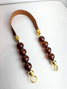 Alça Midi Couro+Queen Bee 2,5x60cm  - Marrom/Dourado/Mescla Tartaruga T