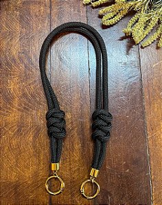 Alça Midi Corda Nó Triplo - 60cm - Preto/Dourado
