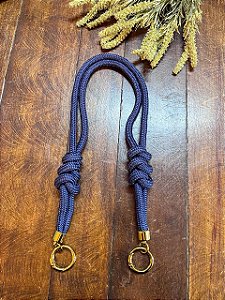Alça Midi Corda Nó Triplo - 60cm - Azul Marinho/Dourado