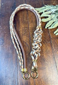 Alça de Ombro Corda Pochete - 95cm - Marrom/Mescla/Dourado