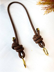 Alça de Ombro Corda Azenha - 90cm - Marrom/Dourado