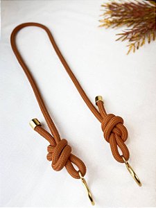 Alça de Ombro Corda Azenha - 90cm - Terracota/Dourado