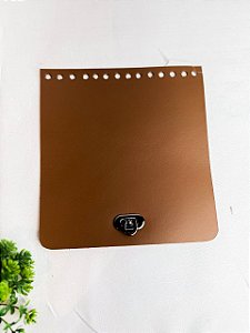 Aba Retangular 18x19cm Couro - Caramelo Escuro e Ônix
