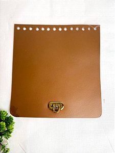 Aba Retangular 18x19cm Couro - Caramelo Escuro e Dourado