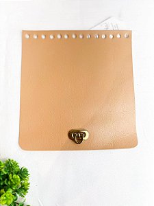 Aba Retangular 18x19cm Couro - Caramelo Claro e Dourado