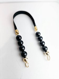 Alça Midi Couro+Queen Bee 2,5x60cm - Preto/Dourado/Dourado