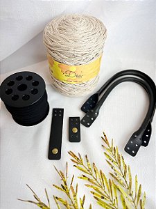 Kit Bolsa Donatella-Néctar 3mm-Amendoa/Preto (Crochetando Amigas)