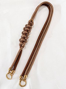 Alça de Ombro Corda Pochete - 95cm - Marrom/Bege C/Dourado